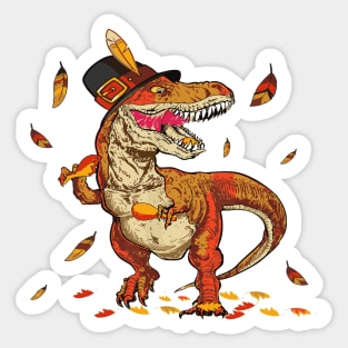 Thanksgiving T Rex Dinosaur Eating Turkey Leg Sticker